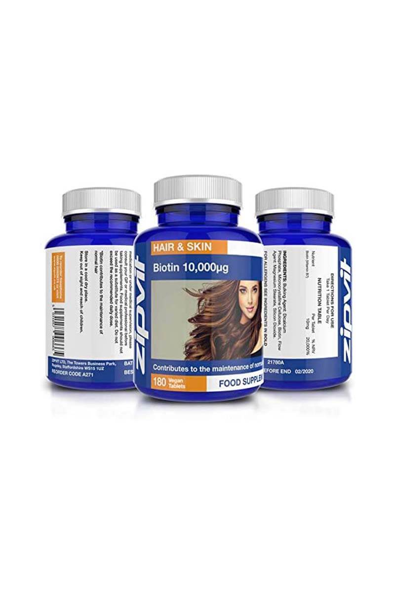 Biotin Hair Growth Supplement 10,000 mcg, 180 Vegan Tablets (6 Months  Supply). Vegetarian Society Approved. - Haim